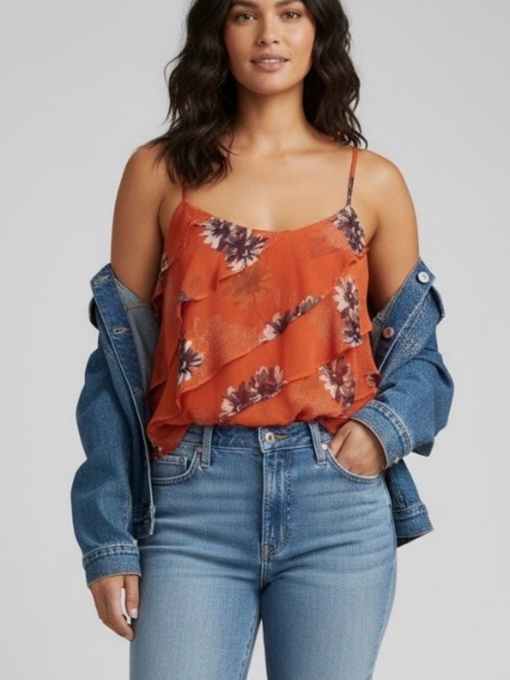 American Eagle Outfitters Orange Floral Tank Top